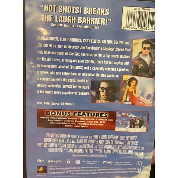 Hot Shots DVD Movie Charlie Sheen Lloyd Bridges Valeria Golino - Picture 2 of 2